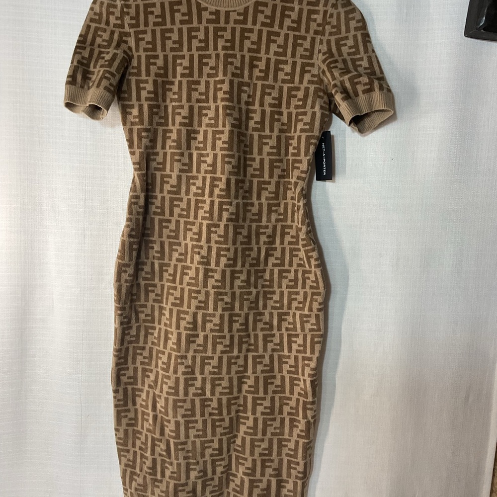 Fendi Tan Monogram Midi Dress